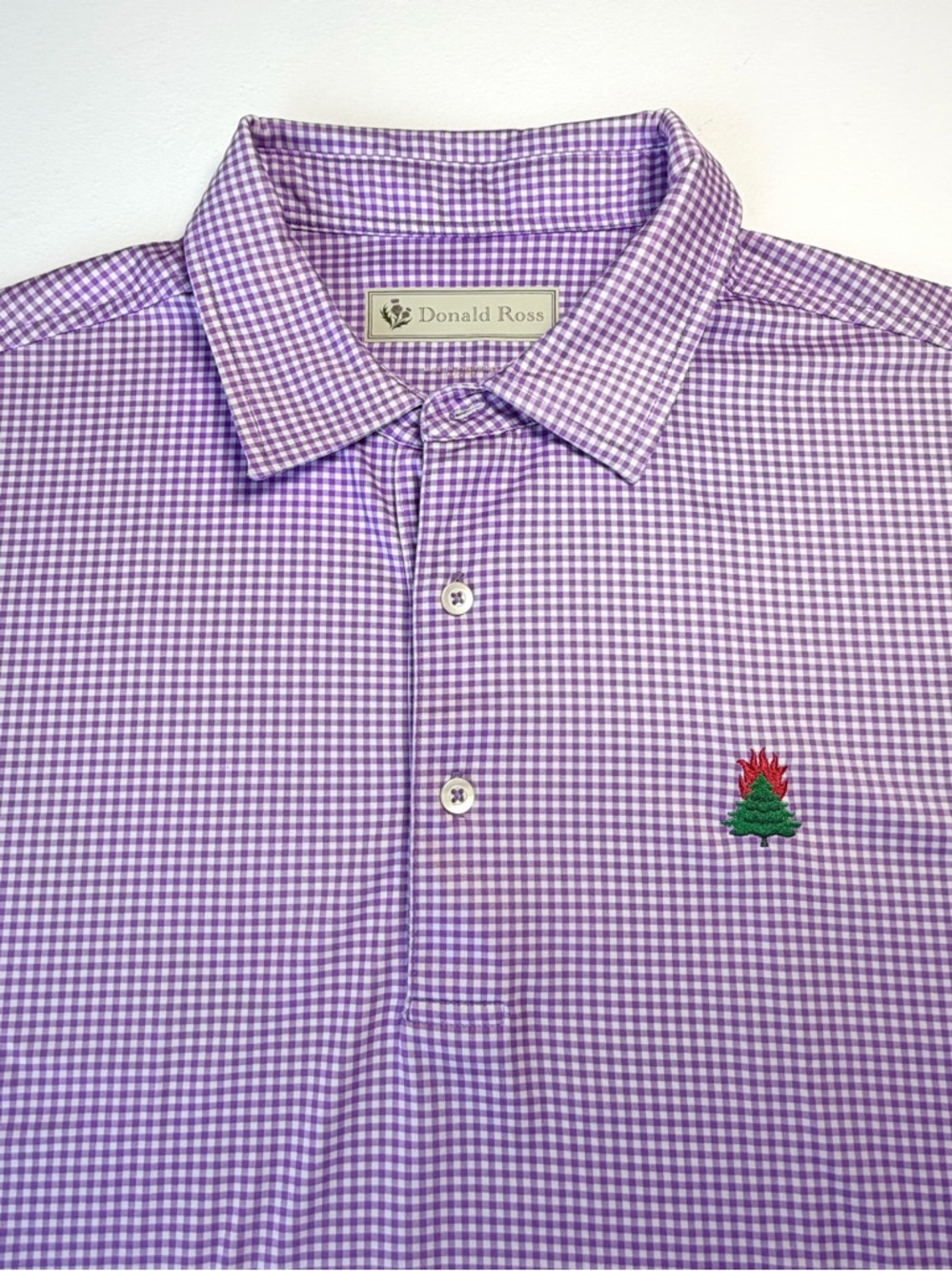 Donald Ross Polo Purple White Check Burning Tree Club Golf Shirt Men L